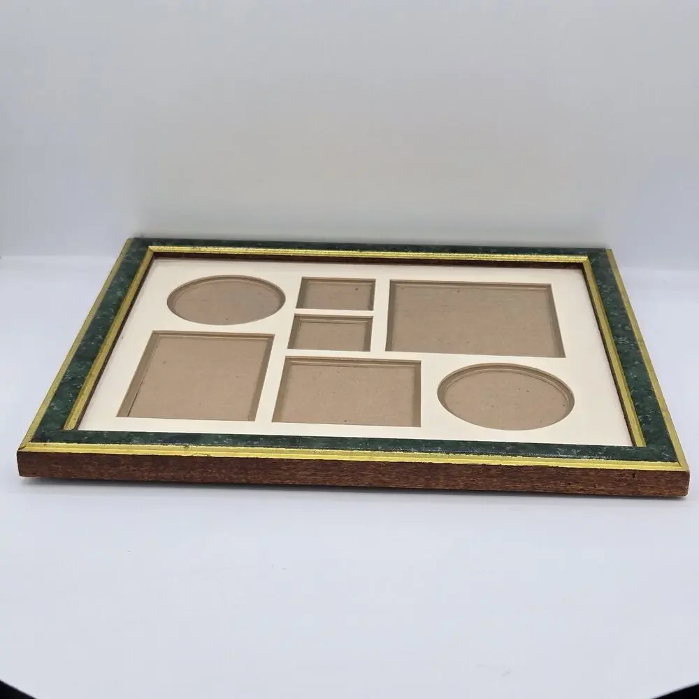 Vintage Green Faux-Marble & Gold Trim 7 Photo Picture Collage Frame